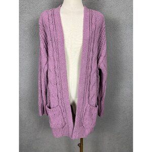 Hooked up by Iot Juniors' Chenille Cable Cardigan "Lilac" Purple Medium NWT's